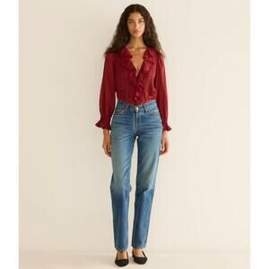 B44 DOEN Diana High Rise Straight Jeans 26 Villefort Organic Cotton Button Fly‎